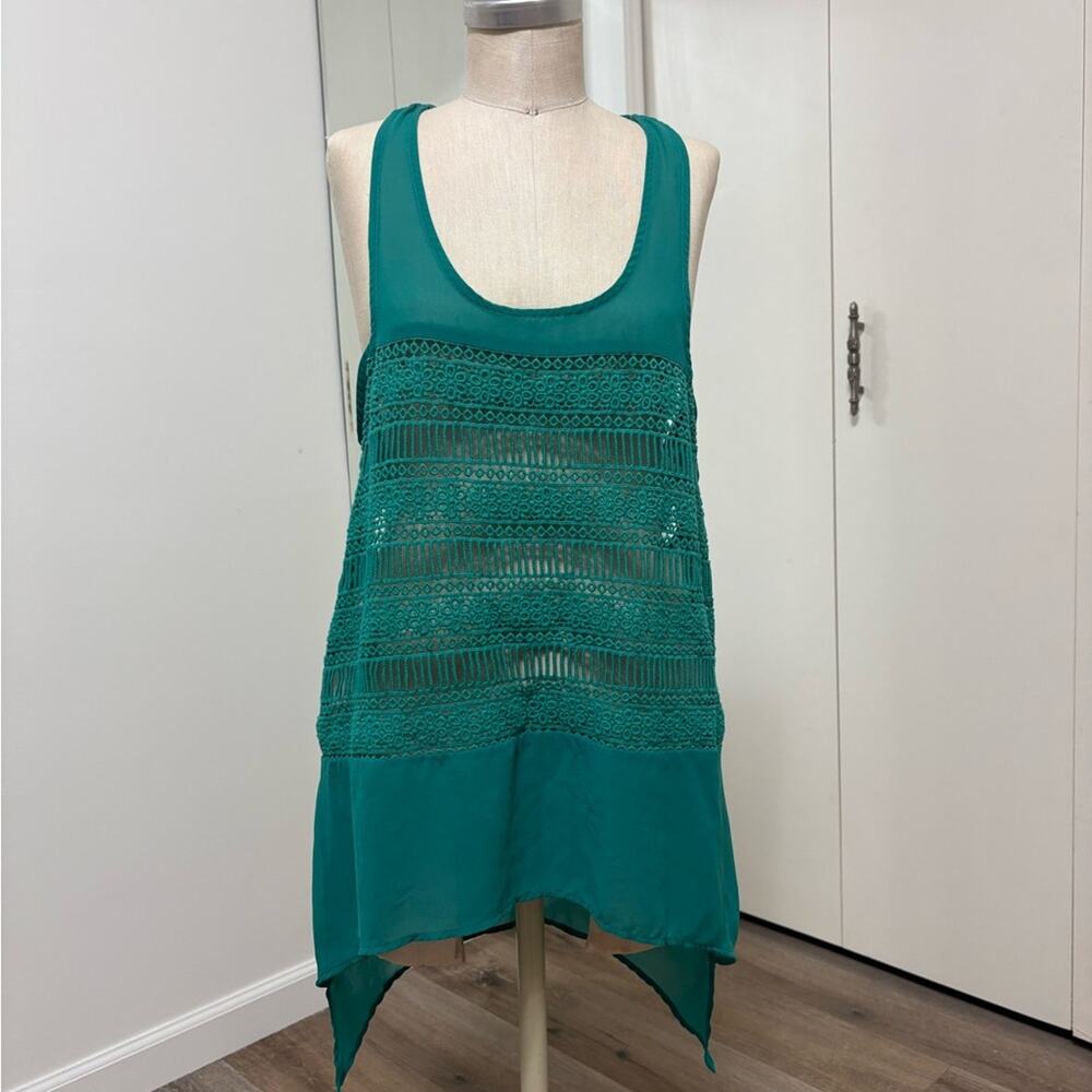 Esley Women's Teal Green  Crochet Swim Cover-Up Shirt Medium